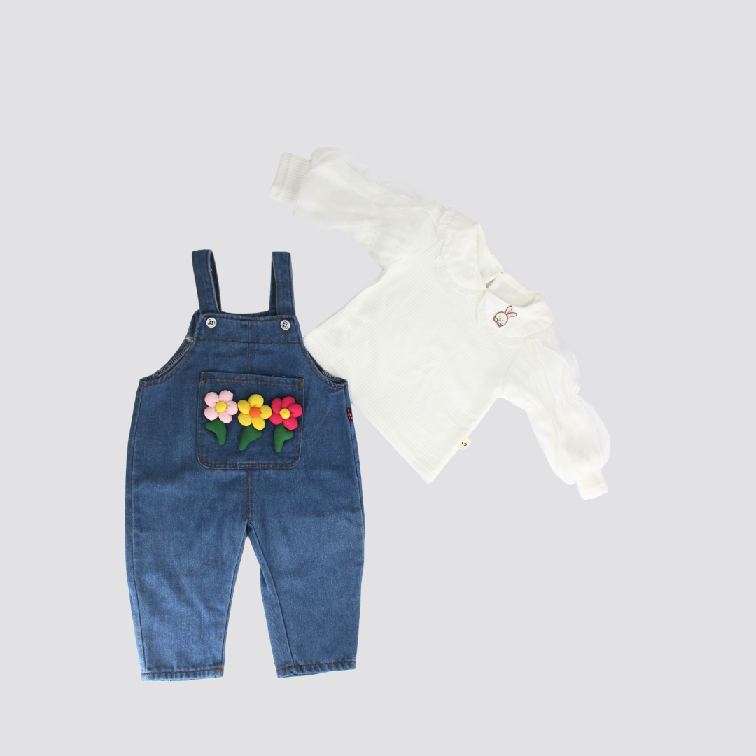 Blossom Pocket Denim Dungaree Set