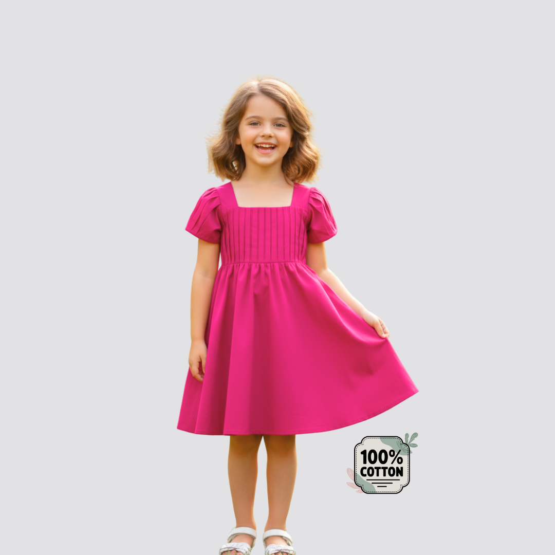Vibrant Pink Dress with Black Bow Accent