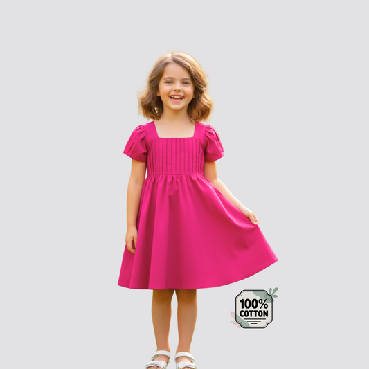 Vibrant Pink Dress with Black Bow Accent
