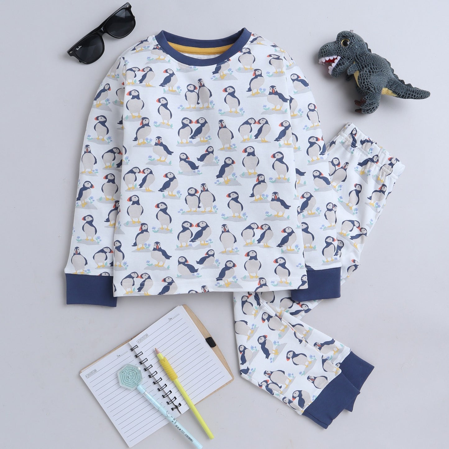 White Printed Night Suit Set