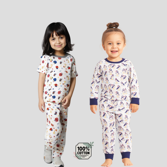 White Printed Night Suit Set