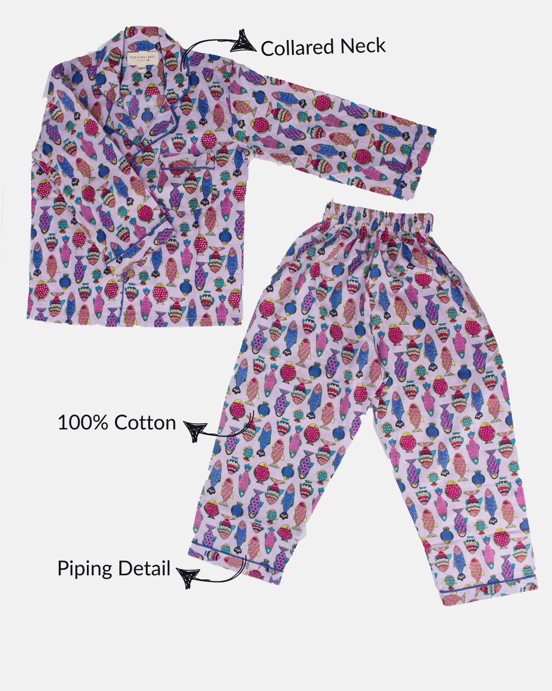100% Cotton Fish Print Unisex Night Suit