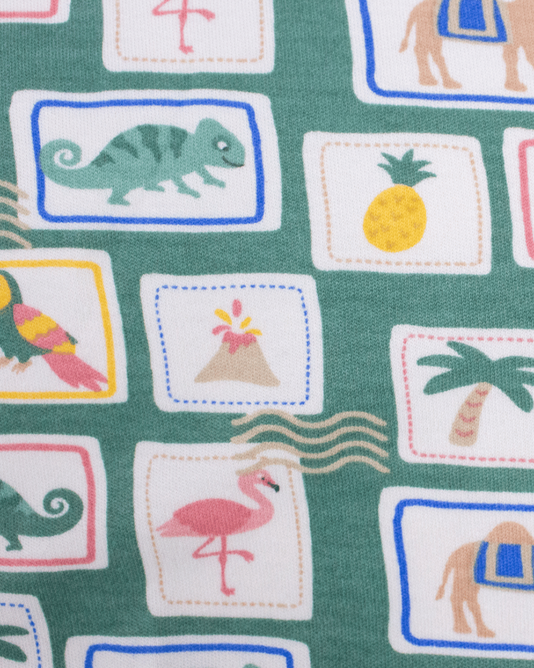 100% Cotton Knit Tropical Postcard Unisex Playsuit