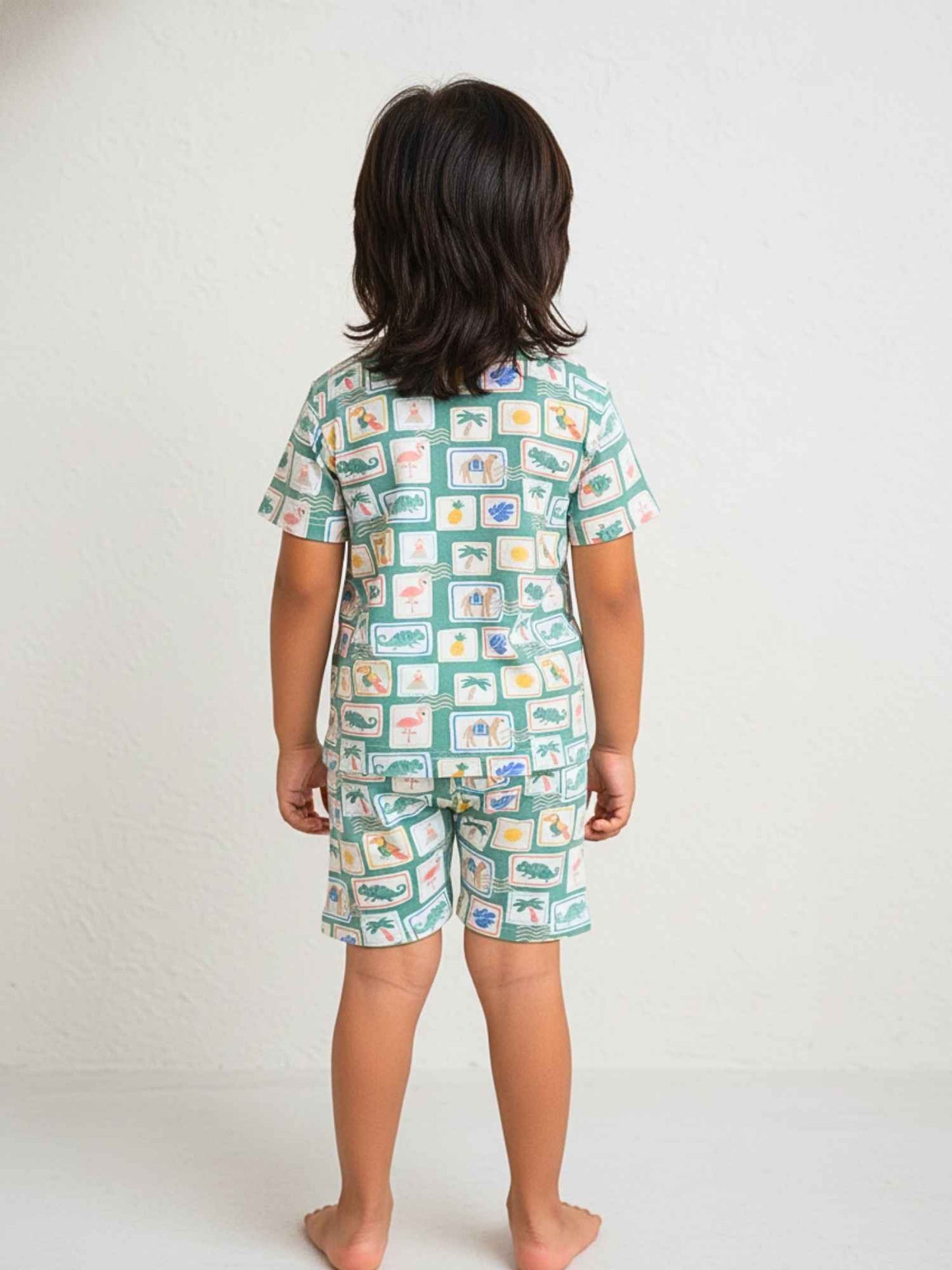 100% Cotton Knit Tropical Postcard Unisex Playsuit