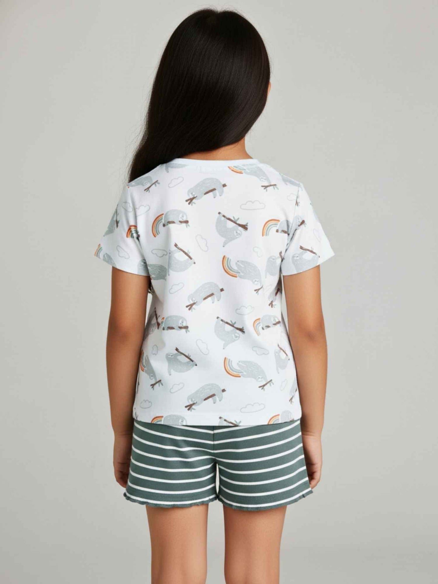 White and Olive Shorts Set