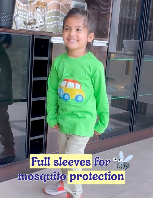 Unisex Cotton Car Print T-Shirt – Green -(FLAT 50% OFF)