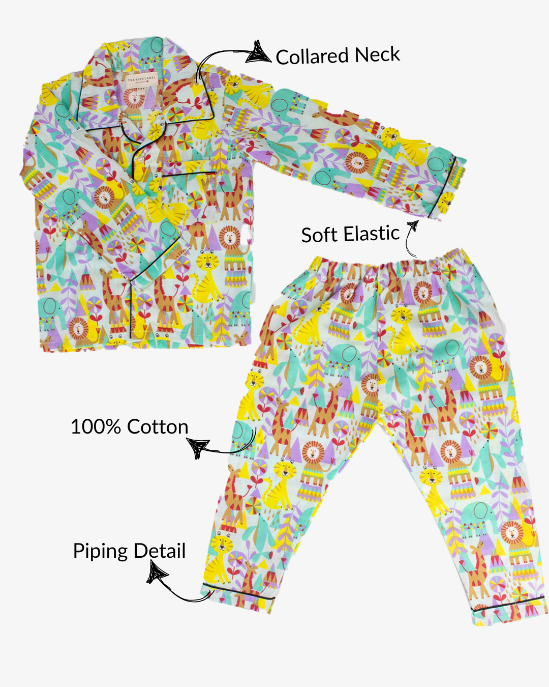 100% Cotton Jungle Theme Unisex Night Suit