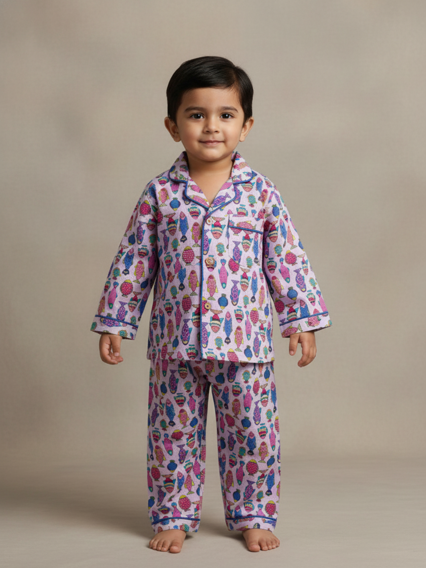 100% Cotton Fish Print Unisex Night Suit