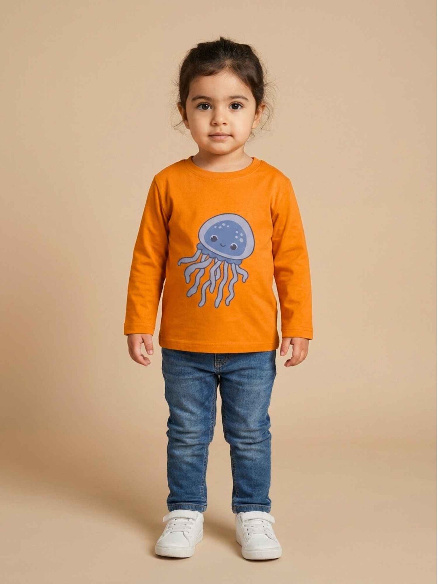 Unisex Cotton Jellyfish Print T-Shirt – Orange -(FLAT 50% OFF)