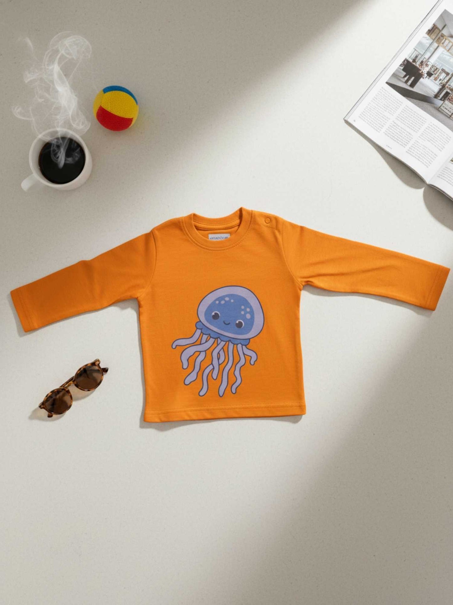 Unisex Cotton Jellyfish Print T-Shirt – Orange -(FLAT 50% OFF)
