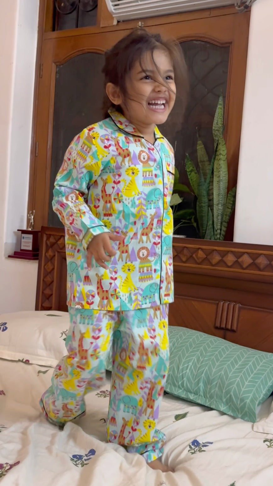 Unisex Cotton Jungle Print Night Suit