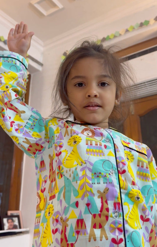 Unisex Cotton Jungle Print Night Suit