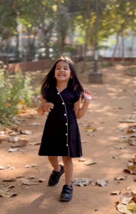 Girls Cotton Solid Party Dress Black