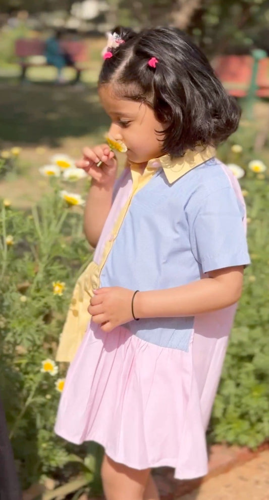 Girls Cotton Rainbow Printed Casual Dress Multicolor