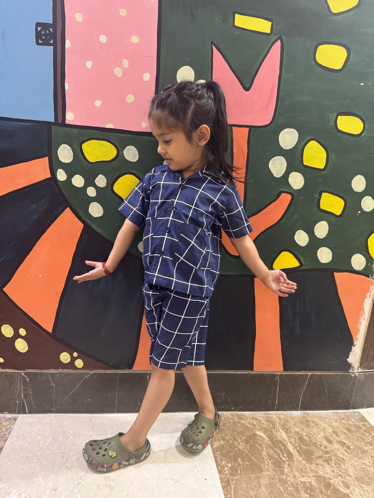 Unisex Cotton Checked Co-Ord Set Navy Blue