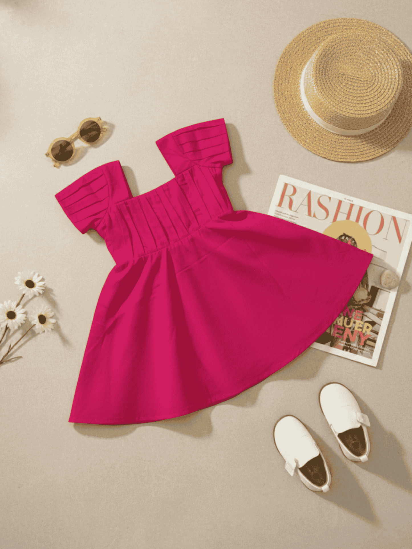 Vibrant Pink Dress with Black Bow Accent