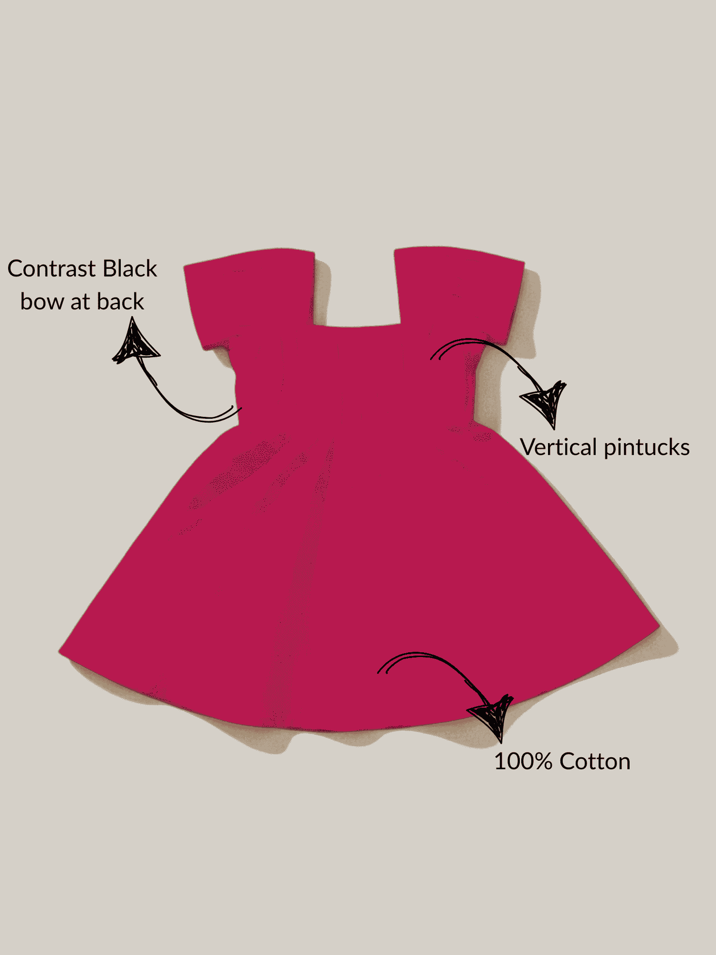 Vibrant Pink Dress with Black Bow Accent